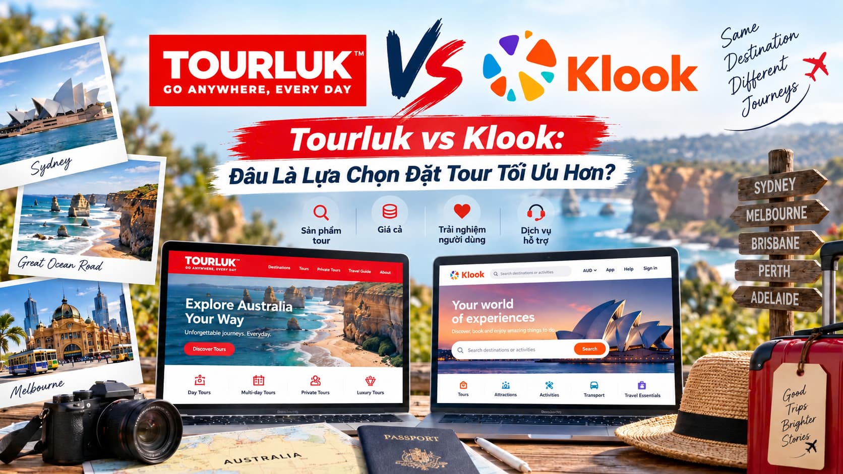 Hình ảnh so sánh giao diện và dịch vụ đặt tour giữa hai nền tảng Tourluk và Klook