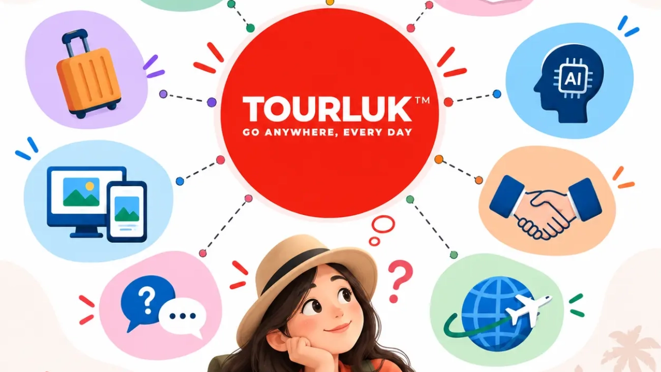 Infographic hệ sinh thái tính năng du lịch thông minh và ứng dụng AI của nền tảng Tourluk